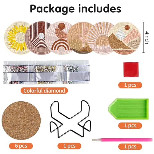 DOTSOPS 6 Pcs Diamond Art Kits for Adults Diamond Art Coasters with Holder - color: A-Abstraction