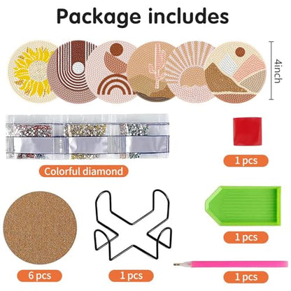 DOTSOPS 6 Pcs Diamond Art Kits for Adults Diamond Art Coasters with Holder - color: A-Abstraction