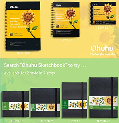 Ohuhu 8.3"x8.3" Marker Paper Pad Art Sketchbook for Drawing and Sketching | Square Sketch Book - 120 LB/200 GSM Smooth Drawing Paper - 78 Sheets/156 Pages - PU Hardcover Sketch Pad for Alcohol Markers - size: 8.3" x 8.3 "