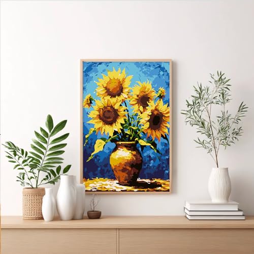 Framed Paint by Numbers Kit for Adults Beginner & Kids Ages 8-12, Sunflower Easy Paint by Numbers without Easel, Flowers Vase Acrylic Adult Painting by Number Kits on Canvas for Decor Gift 8 x 12 Inch - color: XM-OP-F-Sunflower-2030