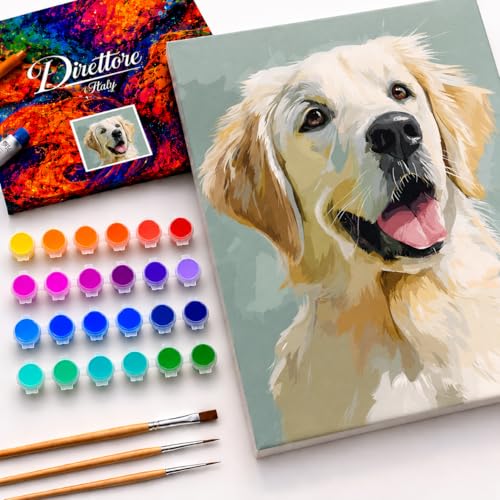 Direttore Italy Paint by Numbers Kit for Adults, Golden Retriever Dog Portrait, DIY Acrylic Painting Set on 16x20 Inch Framed Canvas, 24 Paints and 3 Brushes, Wall Art Decor and Gift for Dog Lovers - color: Golden Retriever
