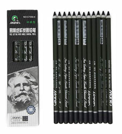 Charcoal Pencil Set - 12pcs/pk - Black Free Cutting Paper Handle Charcoal Pencil C7350 (Super Soft) - style: Super Soft