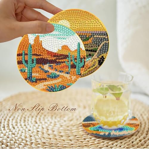 Clendo 8 Pcs National Park Diamond Art Coasters Kit with Holder,Small Landscape Diamond Art Kits for Adults Beginners, Diamond Painting Coasters Arts and Crafts Kits - color: Jxbd107-us