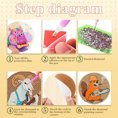 DOTSOPS 8 Pcs Animal Diamond Painting Coasters for Beginners with Holder - color: Eanimal