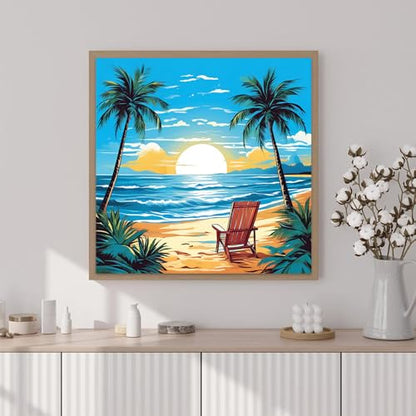 Artunion Framed Paint by Numbers Kit for Adults Beginners & Kids Ages 8-12,Summer Beach Paint by Number with Frame,Sunset Beach Paint by Numbers Kit on Canvas 10 * 10 Inch Without Easel - color: ZXT-242-F