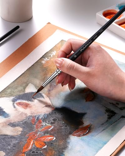Fuumuui Watercolor Brushes, 10Pcs Professional Watercolor Paint Brush Set, Soft Synthetic Hair - Wide Flat, Dagger, Cat's Tongue, Extended Needle, Round, Grainer for Watercolor Gouache Inks Painting - color: Black