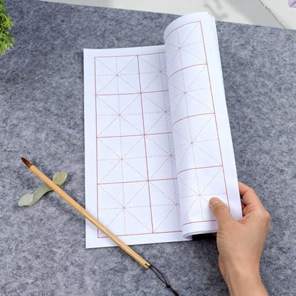 Corciosy Chinese Calligraphy Xuan Paper, 13 x 25.2In, 50 Sheets/Pack | Rice Paper with Grids, For Students, Beginners Practice, Includes Drawing Felt Mat Grey, 7.5cm/Grid - size: 7.5cm