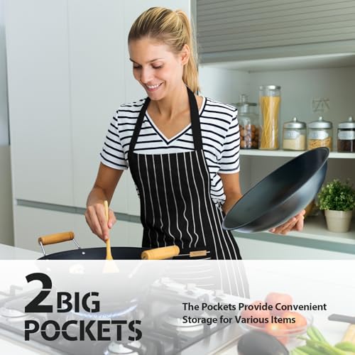 VALOME 2 Pack Kitchen Aprons with Pockets, Cooking Chef Apron for Men Women | Adjustable Neck Strap, Unisex Bib Soft Aprons, Cotton-Blend, for Grilling Cooking Gardening Baking - color: Black & Black