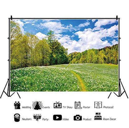 Countryside Farm Field Backdrop 7x5ft Outdoor Nature Scenery Green Meadow Sky Cloud Photo Background Party Outdoor Travel Picnic Portrait Photo Props - size: 7x5ft