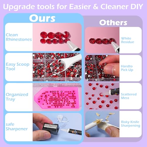25000 Pcs Resin Jelly Rhinestones Kit, Red 2/3/4/5/6mm Flatback Rhinestones with 2 Pcs B7000 Jewelry Glue & Tools, All-in-One Bedazzling Kit for DIY Arts & Crafts Gifts - color: Red