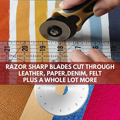 Madam Sew 45mm Rotary Cutter Replacement Blades, 5 Tungsten Steel Blades | Cuts Thick Layers of Fabric, Felt, Leather and Vinyl – Compatible with Fiskars, Olfa, Clover and Other Brands - size: 45mm blades