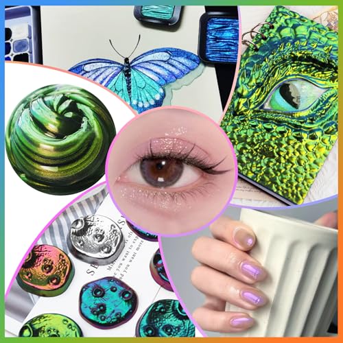 Matio Chameleon Mica Powder,10 * 5g Chrome Powder, 5 Pearlescent Effect | Color Shift Pigment & 5 Chameleon White Mica Pigment Set for Epoxy Resin,Soap Candle,Nail Art,Bath Bombs, Painting, Slime - color: 10 Colors Mix