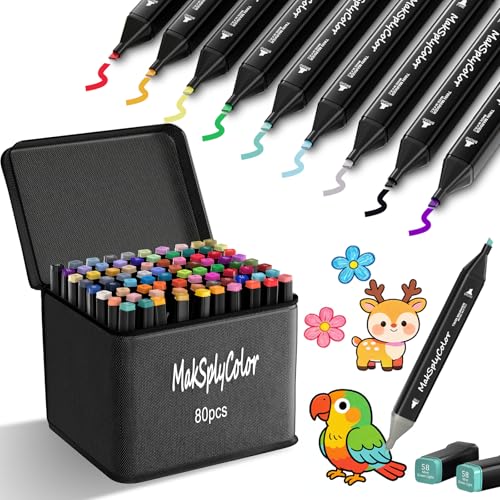 80Pcs Alcohol Markers for Adults Comics, 80 Color Dual Tip Permanent Sketch Markers with Carrying Case Perfect for Arts, Books Drawing Coloring Sketching and Illustration