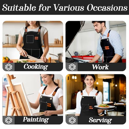 conda Chef Apron, 1 Pack, Cross Back Straps Apron With Pockets for Men Women, 100% Cotton Canvas Adjustable Apron, for Cooking Pottery Baking Painting - color: Black
