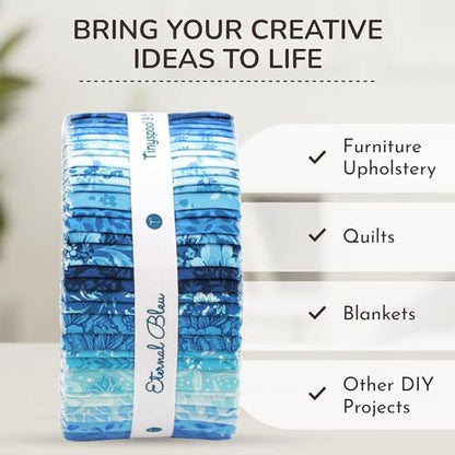 Tinyspool & Co. Quilting Bundle – Eternal Bleu Twirlie Roll Fabric + 3-Yard Fabric No.15 – Baby Blue – 100% American Cotton Fabric Kit with Strips & Pre-Cut Yardage for Borders, Binding & Backing