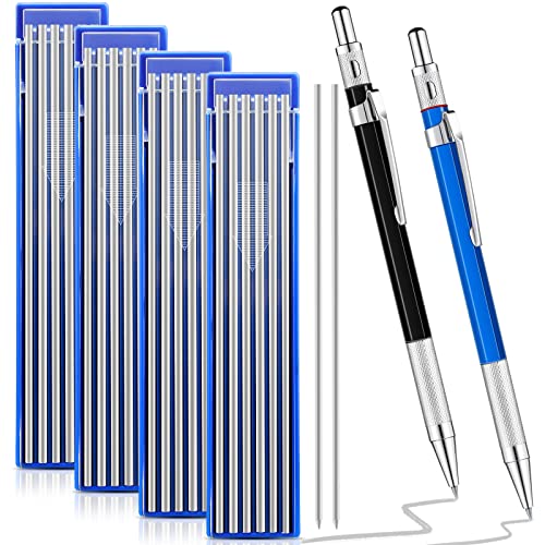 Gersoniel 2 Pcs Welders Pencil 48 Refills,Silver | Mechanical Metal Welding Marker for Tube Pipe Fitter Welder, Refillable Pen Steel Construction Woodworking, Marking Tool - color: Silver