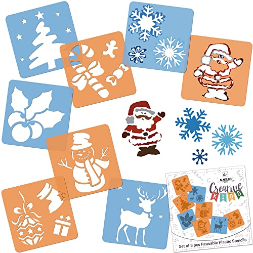NAKLEO Painting Stencils for Kids, 8 Pcs Set 6x6” Christmas, Children Creative Drawing Templates Plastic and Reusable, DIY Decoration Arts and Crafts, Paper Wall Wood Fabric - color: CHRISTMAS