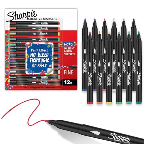 Sharpie Creative Markers, Water-Based Acrylic Paint Markers, Fine Tip, Assorted, 12 Count - size: 12 Count, style: Fine Tip