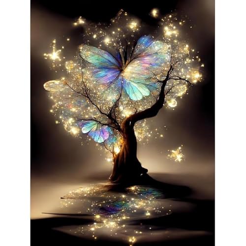 WUDWL Square Diamond Art Kits for Adults Diamond Painting Kits for Adults | Square Drill Diamond Painting Kits,Butterfly tree DIY Gem Art Kits for Adults and Crafts for Home Wall Decor 12x16in - color: DP01148, size: Square Diamond Painting
