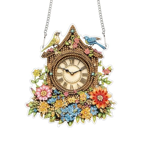 Bimkole Clock Hanging Diamond Pearl Art Kits for Adults Pendant C15 | DIY 5D Special Crystal Diamond Painting Flowers Window Suncatcher, Acrylic Pearl Art Autumn Winter Wall Decor 7.8x7.8 Inch - color: Clock