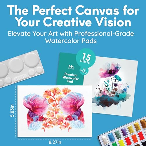 MozArt Japanese Watercolor Paint Kit 40 Colors 10 Brushes & Palette | Complete Komorebi Watercolor Art Supplies – Brush Pen, Palette & Paper Pad – Gift Set for Adults, Kids, Students & Beginners - color: Watercolor 40 Color Complete Accessoires