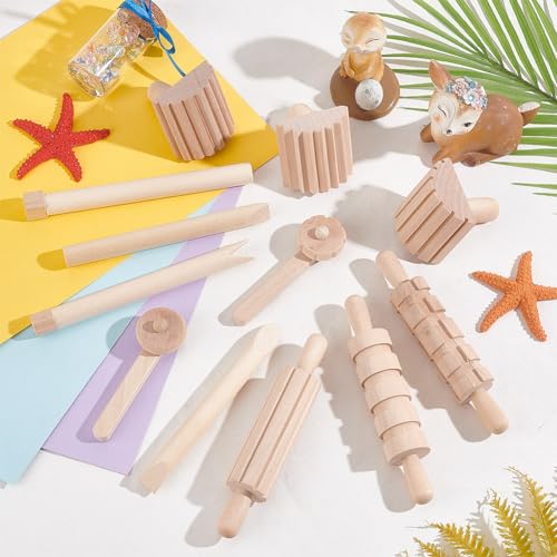 OLYCRAFT 12pcs Clay and Dough Tools Play Accessories Includes Rollers Hammer Party Pack Wood Pottery Tools Stamps for Clay Art DIY Crafts Art Craft Activity Supplies