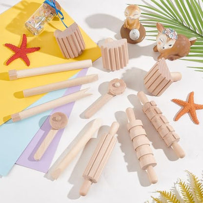 OLYCRAFT 12pcs Clay and Dough Tools Play Accessories Includes Rollers Hammer Party Pack Wood Pottery Tools Stamps for Clay Art DIY Crafts Art Craft Activity Supplies