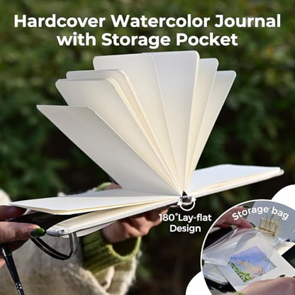 Funto Watercolor Journal, 3.5x5.5, 2 Pack, 24 Sheets Each, Cold-Pressed with Inner Pocket, 110lb/230gsm, Suitable for Techniques and Mixed Media - color: Gray-3.5x 5.5