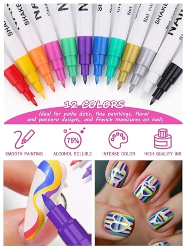 Kalolary 3D Nail Art Pens Set 12 Color Nail Art Marker - color: A