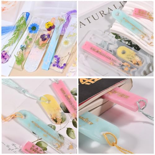 24 Pcs Resin Bookmark Mold, Silicone Epoxy Casting Molds Kit | With 20 Tassels, Pre Punched Hole Design For DIY Bookmarks Craft Making, 10 Colors Presents For Beginners Craft Classes