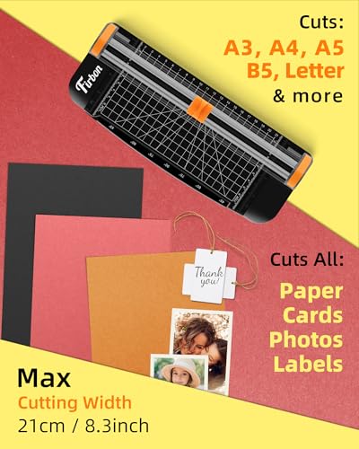 Firbon A5 Paper Cutter, Small Straight Paper Trimmer with Side Ruler | Black Compact Design | Cuts Photo, Cardstock, Labels & Coupons | Portable Desktop Slicer | Scrapbooking & Craft Projects - color: A5-black
