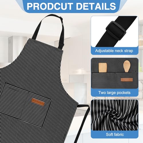 3 Pack Stripes Kids Apron, Adjustable Kids Cooking Aprons with 2 Pockets, Cute Chef Baking Aprons for Boys and Girls - color: Black + Blue + Grey, size: 45x50cm