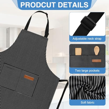 3 Pack Stripes Kids Apron, Adjustable Kids Cooking Aprons with 2 Pockets, Cute Chef Baking Aprons for Boys and Girls - color: Black + Blue + Grey, size: 45x50cm
