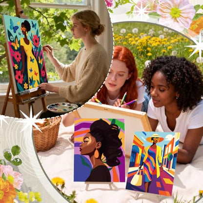 Harloon 36 Pcs 8 x 10 Inch Pre Drawn Canvas for Painting Afro Flower Butterfly Queen Pre Stretched Canvas Painting for Adults Outline for Sip and Paint Party Supplies Favor - style: Flower Queen