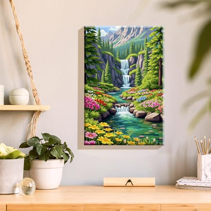 JOOZ Landscape Paint by Numbers Kit for Adults with Frame, 8x12 Inch - color: Mountain Waterfall 081