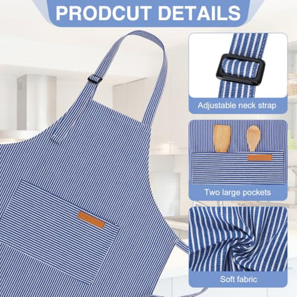 3 Pack Stripes Kids Apron, Adjustable Kids Cooking Aprons with 2 Pockets, Cute Chef Baking Aprons for Boys and Girls - color: Light Blue + Dark Blue + Rose Red, size: 45x50cm