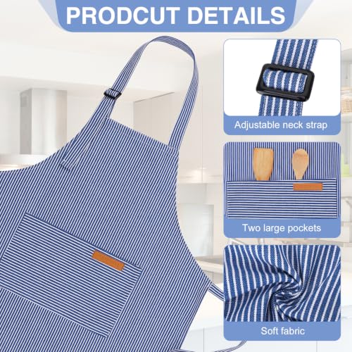 3 Pack Stripes Kids Apron, Adjustable Kids Cooking Aprons with 2 Pockets, Cute Chef Baking Aprons for Boys and Girls - color: Light Blue + Dark Blue + Rose Red, size: 55x65cm
