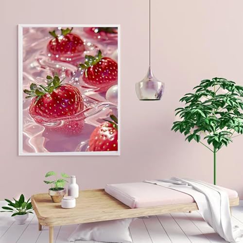 AIBOERL Diamond Art Kits for Adults,Strawberries Diamond Painting | Round Drill Strawberries Diamond Painting for Beginners DIY Rhinestone 5D Diamond dots(Gemstone Craft)Wall Art Gift 12x16IN - color: DP03566