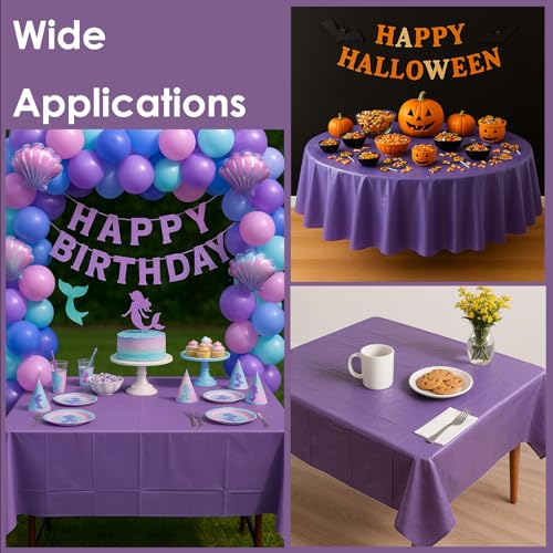 12-Pack Purple Plastic Tablecloths – 84 Inch Round Disposable Table Covers, Heavy Duty & Waterproof for Parties, Events, Banquets, Purple - color: Purple, size: 84" Round