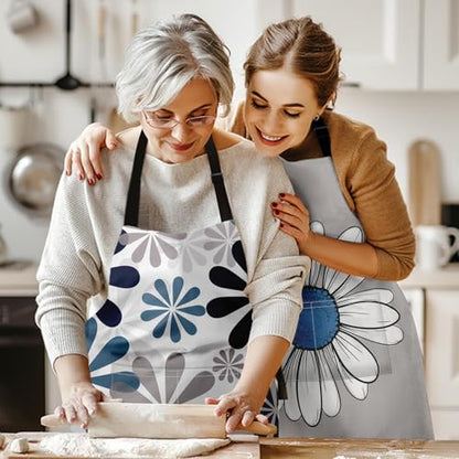2 PC Aprons Stripe Durable Adjustable Bib with Pockets Apron for Women Men Lovers Chef Home Kitchen Cooking Garden - color: Navy Teal