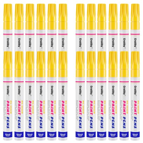 Yellow Paint Markers, 24 Pack Oil-Based Waterproof Quick Dry Permanent Paint Pen Set for Rocks Painting, Wood, Fabric, Plastic, Canvas, Glass, Mugs, Metal, Tire, Stone, DIY Craft - color: Yellow