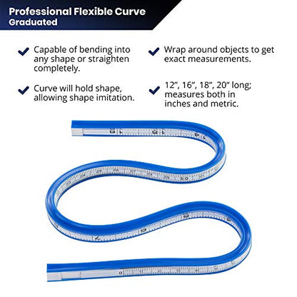 Pacific Arc Flexible Curve Graduated 20 Inch Ruler with Inking Edge, for Drawing, Pattern Making, Engineering, Stencil Making, Saddle Fitting - size: 20 Inch