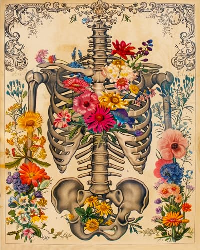 Aihonmin Rustic Flowers Paint by Number for Adult Children Beginners,Beautiful Bone Painting by Numbers Kits DIY Acrylic Floral Paint by Number Set with Brushes and Acrylic DIY Framed 16''W x 20''H - color: Organs-05, size: 16''x20''(DIY Frame)