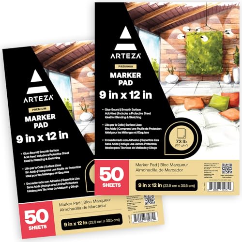 ARTEZA Marker Paper Pad 9x12 Drawing Pad 2 pack 50 Sheets Sketch Pads for Drawing for Adults & Teens - size: ef of 2 pk