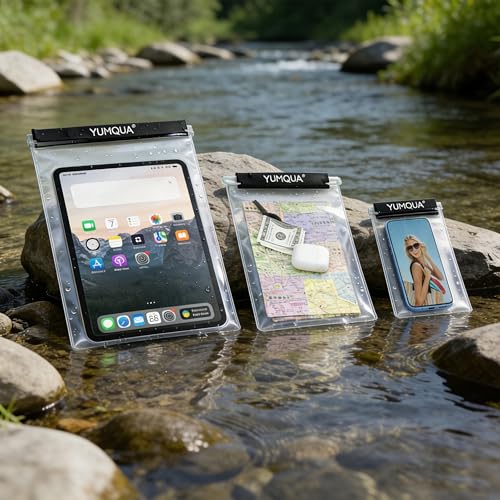 YUMQUA Waterproof Pouch Dry Bags Document Map Holder for Water Sport 3PACK - color: Black-5Pack