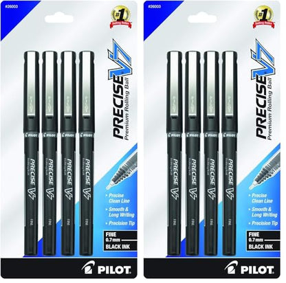 PILOT, Precise V7, Capped Liquid Ink Rollerball Pens, Fine Point 0.7 mm, Black Ink Pens, Pack of 8 - Ideal for School, Journaling & Office Writing - size: 4 Count (Pack of 2), style: V7 Stick