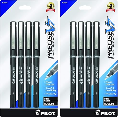 PILOT, Precise V7, Capped Liquid Ink Rollerball Pens, Fine Point 0.7 mm, Black Ink Pens, Pack of 8 - Ideal for School, Journaling & Office Writing - size: 4 Count (Pack of 2), style: V7 Stick