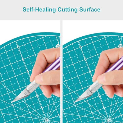 13"x13" Round Rotating Cutting Mat, Self Healing Mat with 360-Degree Rotation & Anti-Slip Base, Sewing Board Cutting Mat Perfect for Fabric Quilting Leather Hobby Project, Turquoise - color: Turquoise, size: 13"L x 13"W