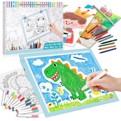 Light Up Tracing Board Kits Blue, 15" Writing Tracer Pad for Kids Ages 3-12, Drawing Tablet Supplies for Diamond Art Painting Accessories, Sketching Light Box Table for Boys Adults Holiday Gift Toys - style: 15" Kit Blue (Rechargeable)