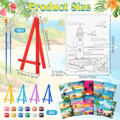 Blosssound 10 Set Pre Printed Canvas Pre Drawn Canvas Painting with Easel Kits 5" x 7" Outline Painting Panels for Beginners, DIY Craft Project, Party Favor, Home Decors(Landscape) - style: Landscape